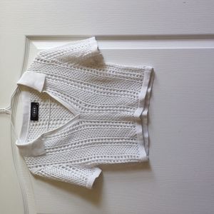 Cider White Hollow Collared Top, Large